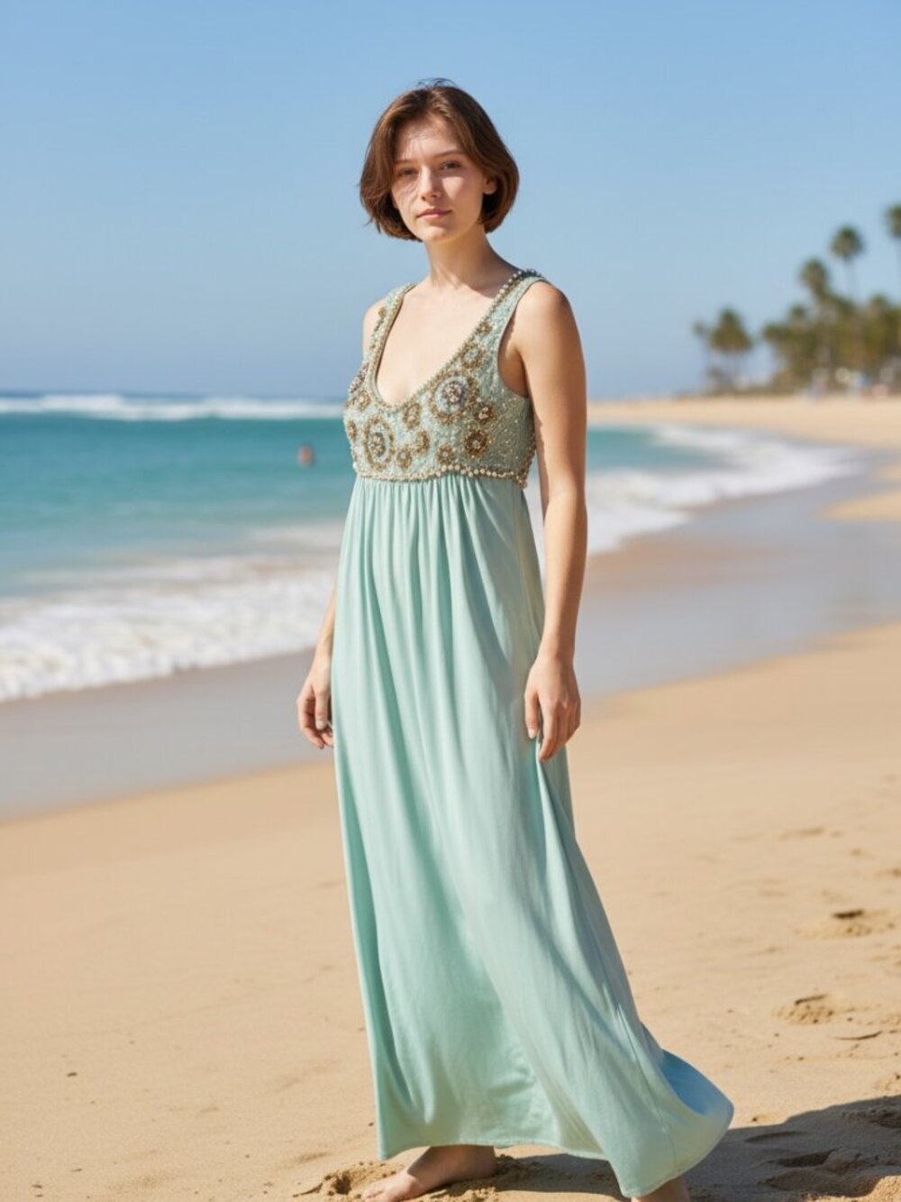 Vintage Crystal Beaded Gown - Sea Green